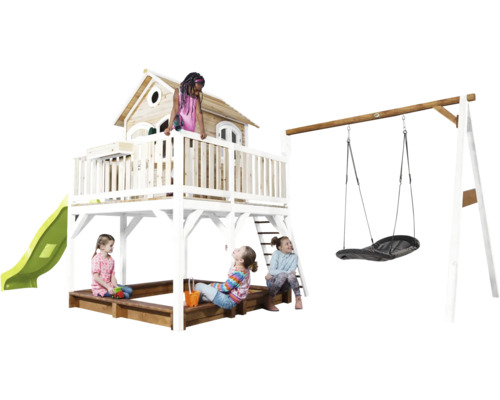 Spielanlage mit Spielhaus, Rutsche, Sandkasten und Schaukel für Kinder