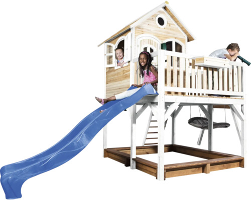 Spielhaus mit Rutsche, Schaukel und Sandkasten für Kinder