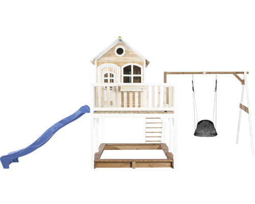 Spielturm mit Rutsche, Schaukel und Sandkasten für den Garten