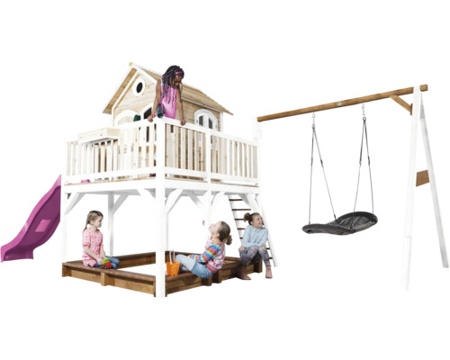 Spielturm mit Schaukel, Rutsche und Sandkasten für Kinder