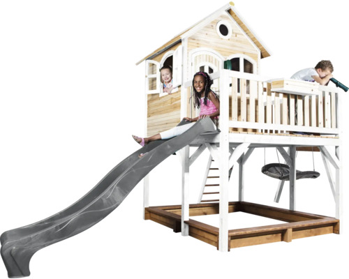 Spielturm mit Rutsche, Sandkasten und Schaukel für Kinder