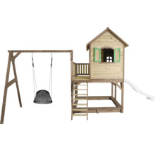 Holzspielhaus mit Schaukel, Rutsche und Leiter