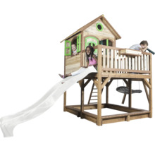 Spielhaus aus Holz mit Rutsche, Schaukel und Sandkasten für Kinder