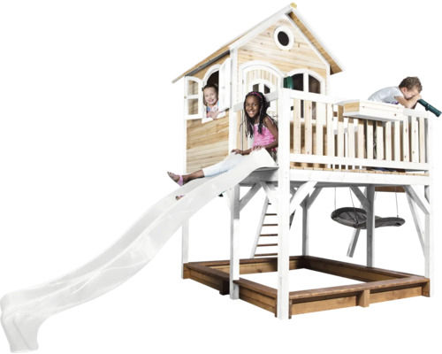 Spielhaus mit Rutsche, Sandkasten und Schaukel für Kinder
