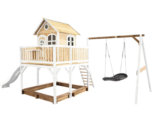 Spielhaus mit Stelzen axi Liam 613 x 277 cm Holz braun inkl. Schaukel