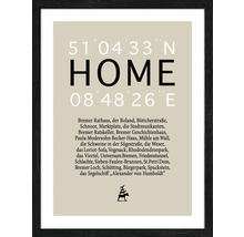 Gerahmtes Poster mit Koordinaten und Sehenswürdigkeiten von Bremen