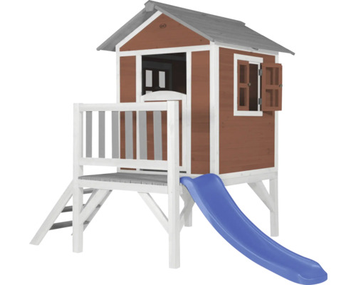 Spielhaus aus Holz mit Rutsche für den Garten