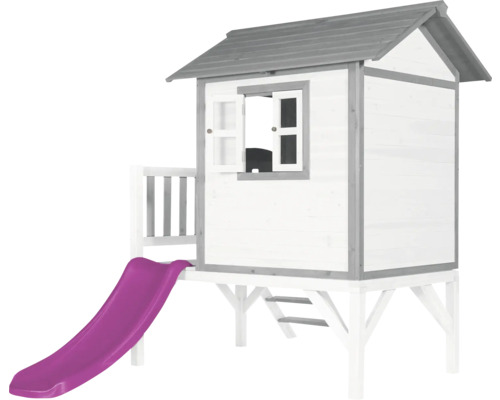 Spielhaus aus Holz mit Rutsche für den Garten