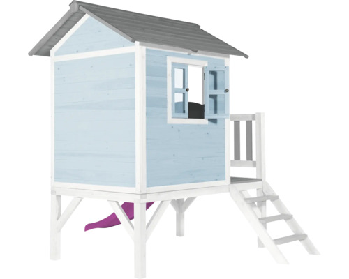 Spielhaus aus Holz mit Rutsche und Treppe