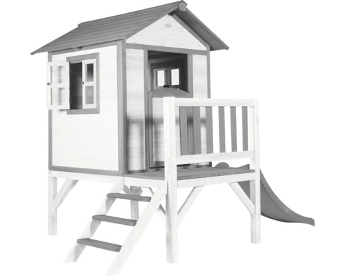 Spielhaus mit Stelzen axi Lodge 240 x 167 cm Holz grau inkl. Rutsche grau