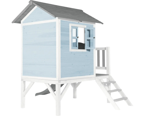 Holzspielhaus mit Rutsche und Treppe