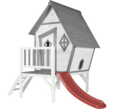 Holzspielhaus mit Rutsche für Kinder zum Spielen im Garten