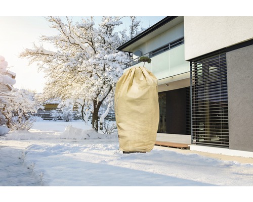 Pflanzenschutzhaube im winterlichen Garten zum Schutz von Pflanzen vor Kälte