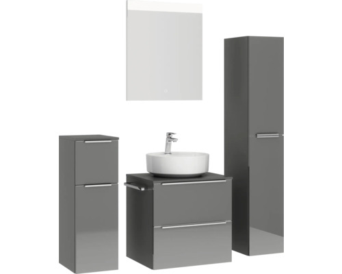 Badezimmer-Set mit Waschtisch, Waschbecken, Spiegelschrank und Hochschrank