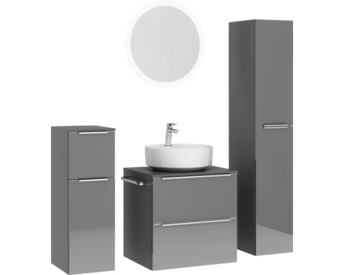Badezimmer-Set mit Waschtisch, Aufsatzwaschbecken, Spiegelschrank und Hochschrank