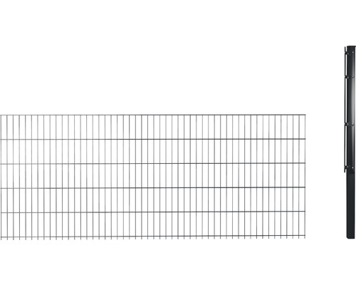 Erweiterungsset Doppelstabmattenset 8/6/8 inkl 1 Eckpfosten und Flachhalter 63 cm x 2,5m, anthrazit