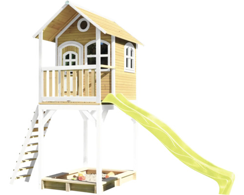 Spielhaus mit Stelzen axi 420 x 191 cm Holz braun inkl. Rutsche lindengrün