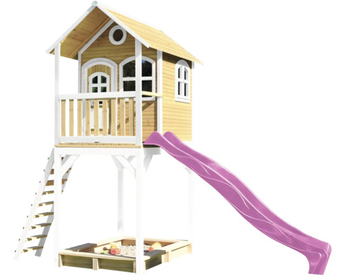 Spielhaus mit Stelzen axi 420 x 191 cm Holz braun inkl. Rutsche lila