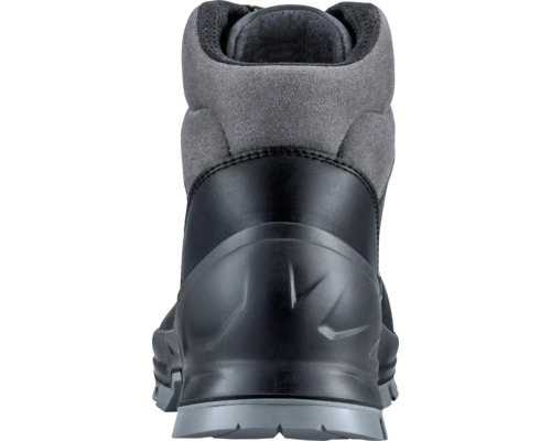 Rückansicht eines grauen und schwarzen Arbeitsstiefels