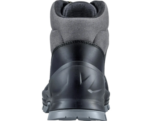 Rückansicht eines grauen Arbeitsstiefels.