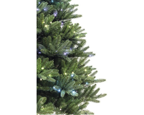 Detailansicht eines geschmückten Weihnachtsbaums mit Lichtern