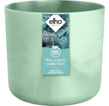 Runder Blumentopf aus recyceltem Meeresmüll mit Elho Logo