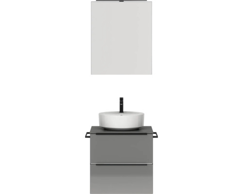 Badmöbel-Set NOBILIA Programm 3 BxHxT 61 x 169,1 x 48,7 cm Frontfarbe grau hochglanz mit Aufsatz-Waschtisch und Spiegelschrank 1-türig mit LED-Beleuchtung Griffleiste schwarz 341 Waschtischkombination mit Aufsatzwaschbecken und Spiegelschrank für das Badezimmer