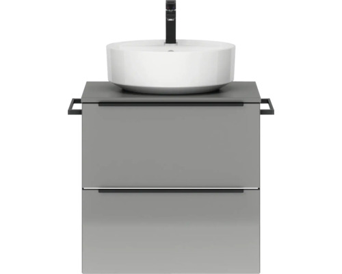 Badmöbel-Set NOBILIA Programm 3 BxHxT 61 x 59,1 x 48,7 cm Frontfarbe grau hochglanz mit Aufsatz-Waschbecken Griffleiste schwarz 325