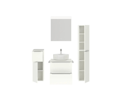 Badezimmer-Set mit Waschtisch, Waschbecken, Spiegelschrank und Hochschrank