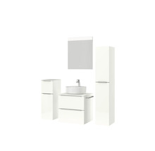 Badezimmermöbel Set mit Waschtisch, Aufsatzwaschbecken, Spiegelschrank und Hochschränken