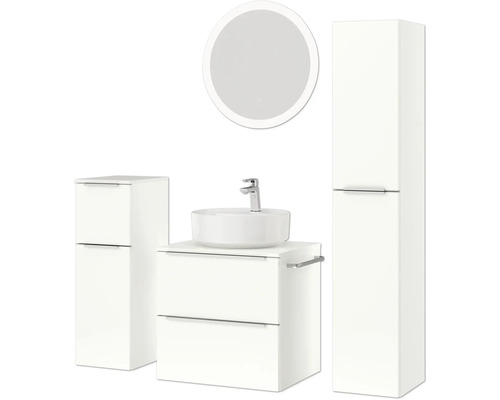 Badezimmer-Set mit Waschtisch, Waschbecken, Spiegelschrank und Hochschrank