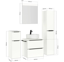 Badezimmer Set mit Waschtisch, Waschbecken, Spiegelschrank und Hochschrank mit Maßangaben