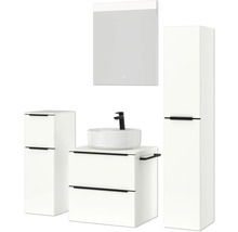 Badezimmer-Set mit Waschtisch, Aufsatzwaschbecken, Spiegelschrank und Hochschrank