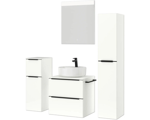 Badezimmer-Set mit Waschtisch, Aufsatzwaschbecken, Spiegelschrank und Hochschrank