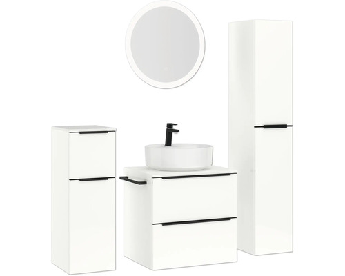Badezimmer-Set mit Waschtisch, Waschbecken, Spiegelschrank und Hochschrank
