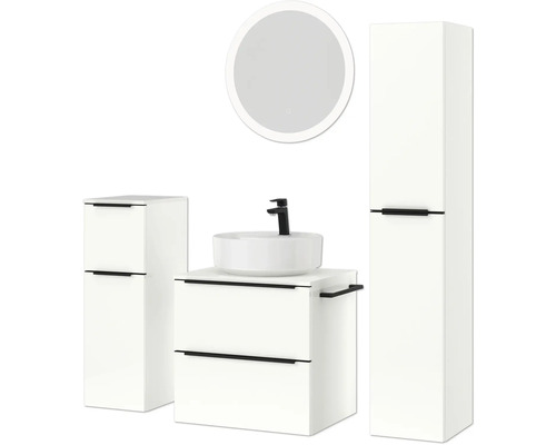 Badezimmer Set mit Waschtisch, Waschbecken, Spiegelschrank und Hochschrank