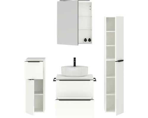 Badezimmer-Set mit Waschtisch, Spiegel, Waschbecken und Schränken