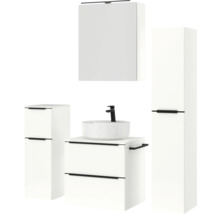 Badezimmerensemble mit Waschtisch, Unterschrank, Spiegelschrank und Hochschrank