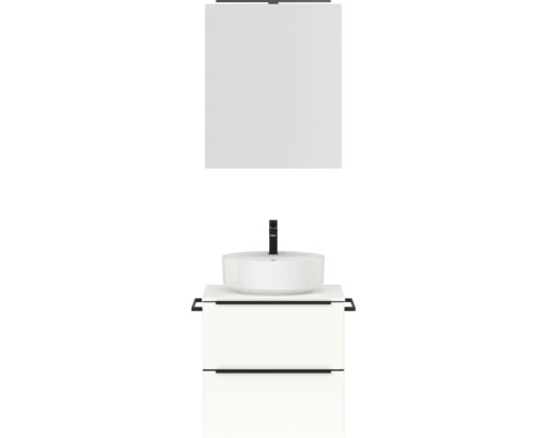 Badmöbel-Set NOBILIA Programm 3 BxHxT 61 x 169,1 x 48,7 cm Frontfarbe weiß hochglanz mit Aufsatz-Waschtisch und Spiegelschrank 1-türig mit LED-Beleuchtung Griffleiste schwarz 339 Waschtischkombination mit Aufsatzwaschbecken, Unterschrank und Spiegel für das Badezimmer