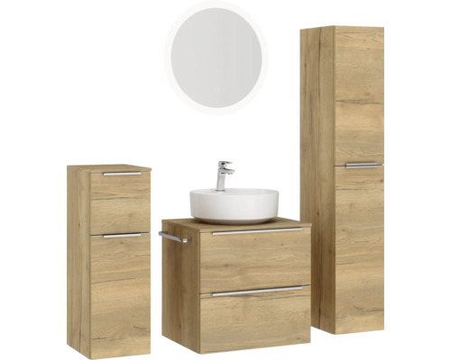 Badezimmer-Set mit Waschtischunterschrank, Waschbecken, Spiegelschrank und Hochschrank