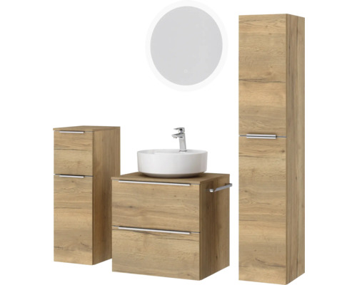 Badezimmer-Set mit Waschbecken, Unterschrank, Seitenschrank und Spiegel