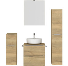 Badmöbel-Set NOBILIA Programm 3 BxHxT 140 x 169,1 x 48,7 cm Frontfarbe eiche natur mit Aufsatz-Waschtisch und Spiegelschrank 1-türig mit LED-Beleuchtung Unterschrank Midischrank Griffleiste chrom matt 366