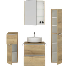 Badmöbel-Set NOBILIA Programm 3 BxHxT 140 x 169,1 x 48,7 cm Frontfarbe eiche natur mit Aufsatz-Waschtisch und Spiegelschrank 1-türig mit LED-Beleuchtung Unterschrank Midischrank Griffleiste chrom matt 366