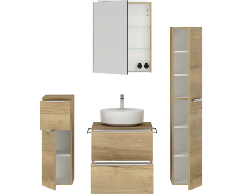 Badezimmer-Set mit Waschtisch, Waschbecken, Spiegelschrank und Hochschrank
