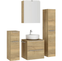 Badmöbel-Set NOBILIA Programm 3 BxHxT 140 x 169,1 x 48,7 cm Frontfarbe eiche natur mit Aufsatz-Waschtisch und Spiegelschrank 1-türig mit LED-Beleuchtung Unterschrank Midischrank Griffleiste chrom matt 366