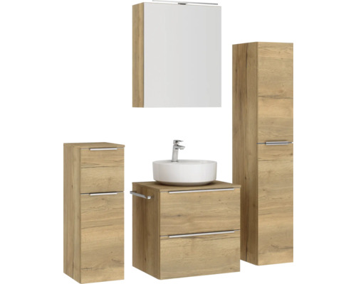 Badezimmerensemble mit Waschtisch, Spiegel und Hochschrank