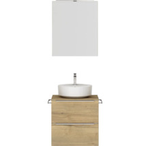 Badmöbel-Set NOBILIA Programm 3 BxHxT 61 x 169,1 x 48,7 cm Frontfarbe eiche natur mit Aufsatz-Waschtisch und Spiegelschrank 1-türig mit LED-Beleuchtung Griffleiste chrom matt 342