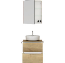 Badmöbel-Set NOBILIA Programm 3 BxHxT 61 x 169,1 x 48,7 cm Frontfarbe eiche natur mit Aufsatz-Waschtisch und Spiegelschrank 1-türig mit LED-Beleuchtung Griffleiste chrom matt 342