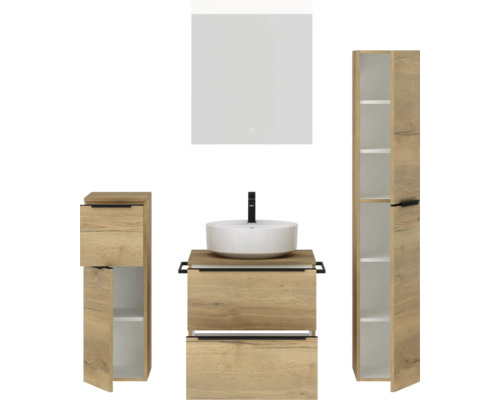 Badezimmer Set mit Waschtisch, Waschbecken, Spiegelschrank und Hochschrank