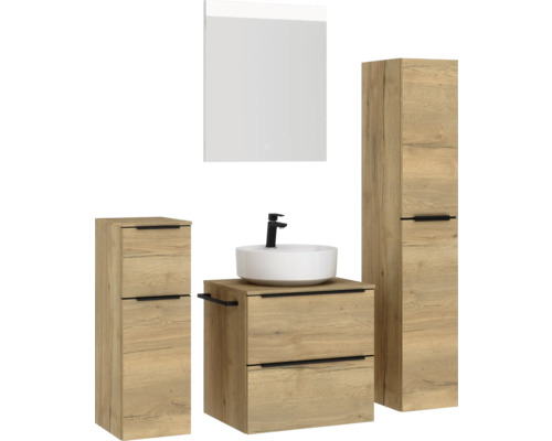 Badezimmer-Set mit Waschtisch, Waschbecken, Spiegelschrank und Hochschrank